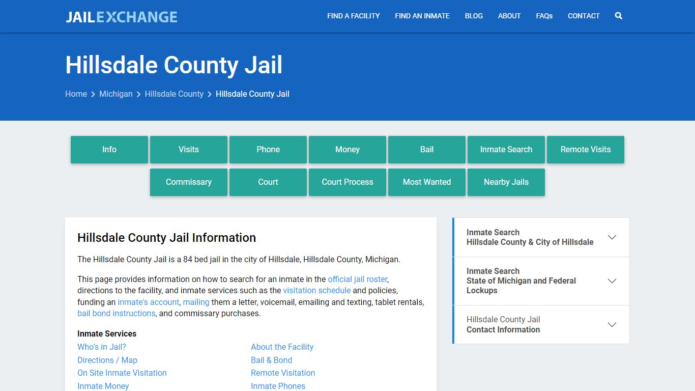Hillsdale County Jail, MI Inmate Search, Information